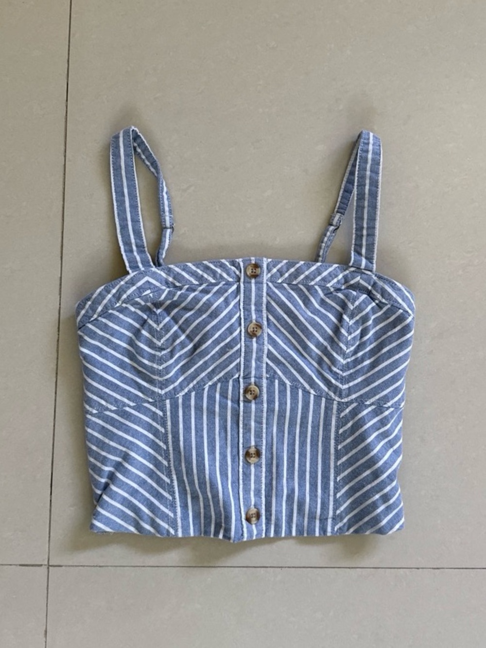 Abercrombie & Fitch Blue and White Striped Button-Front Crop Cami